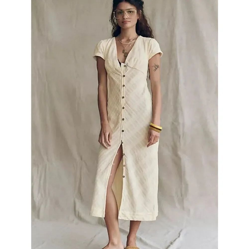 Free People New In Town Midi Dress Butter Yellow XL NEW